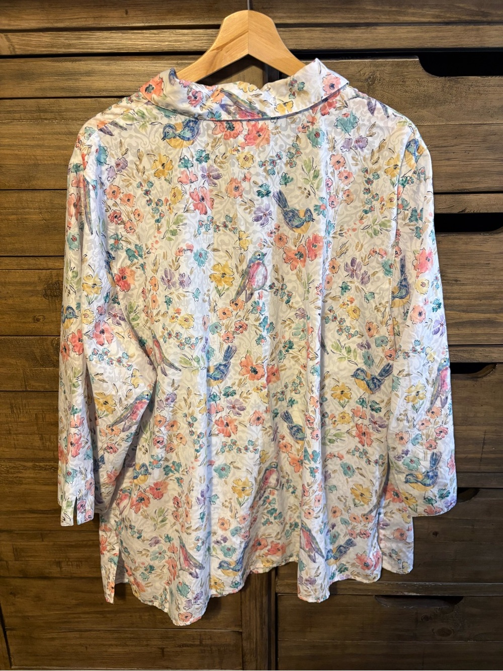 Alfred Dunner 3X Floral Bird Button Down Blouse Cottagecore Spring Plus Size - Picture 4 of 4
